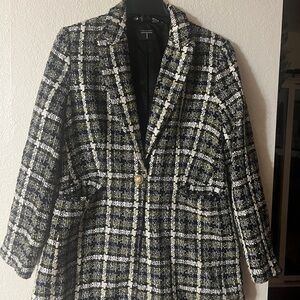 Tahari Black and White Plaid Blazer with Gold Accents